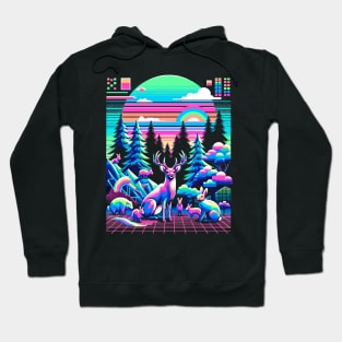 Vaporwave Forest Fantasy: Neon Animals and Rainbow Hoodie